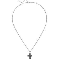 Collier Halskette mit Kreuz-Anhänger aus Edelstahl teilschwarz mit Zirkonia 56cm