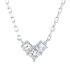 Collier Herz aus 750 Weißgold 3 Diamanten Prinzess-Schliff 0,33ct TW-SI L:45,7cm