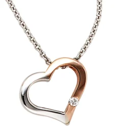 Collier Herz für Damen mit Diamant 0.015Ct W/SI 585 Gold rot weiß Halsschmuck