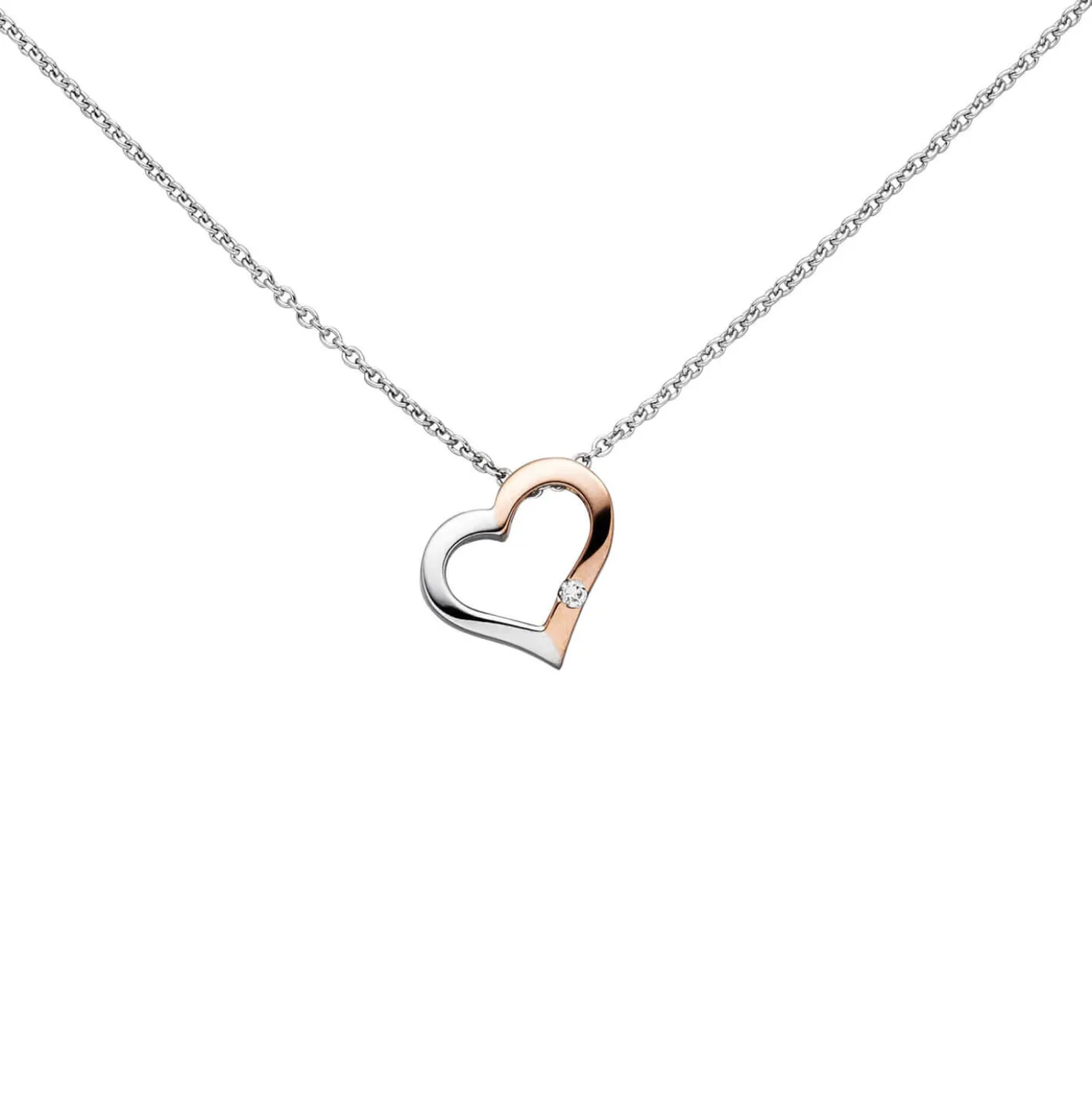 Collier Herz für Damen mit Diamant 0.015Ct W/SI 585 Gold rot weiß Halsschmuck