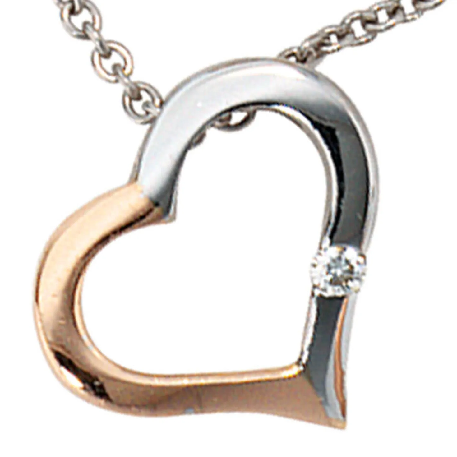 Collier Herz für Damen mit Diamant 0.015Ct W/SI 585 Gold rot weiß Halsschmuck