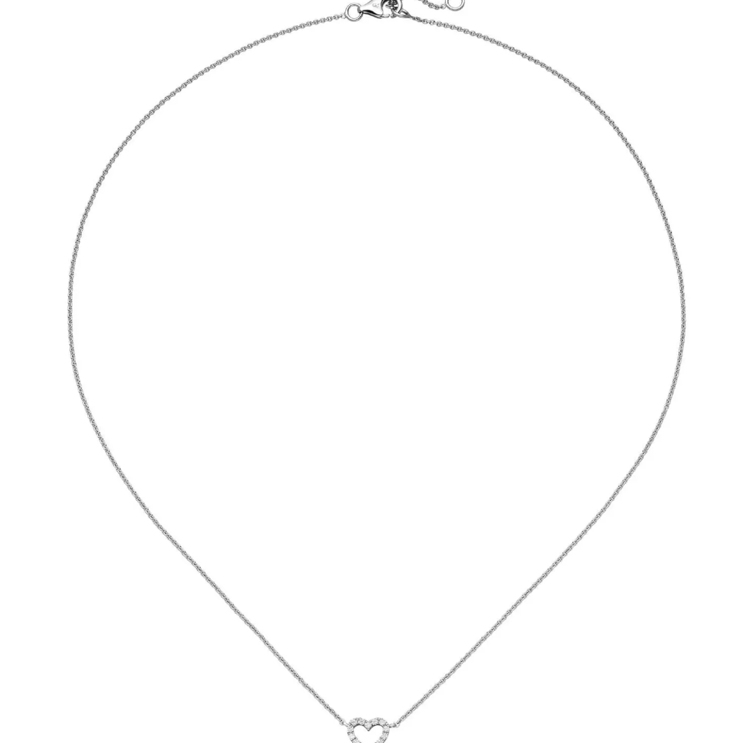 Collier Kette Halskette mit Anhänger, Herz mit Zirkonia weiß, 925 Silber 42cm