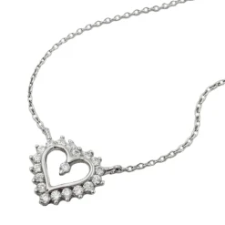 Collier Kette Halskette mit Herz rhodiniert glänzend, Silber 925, 43cm