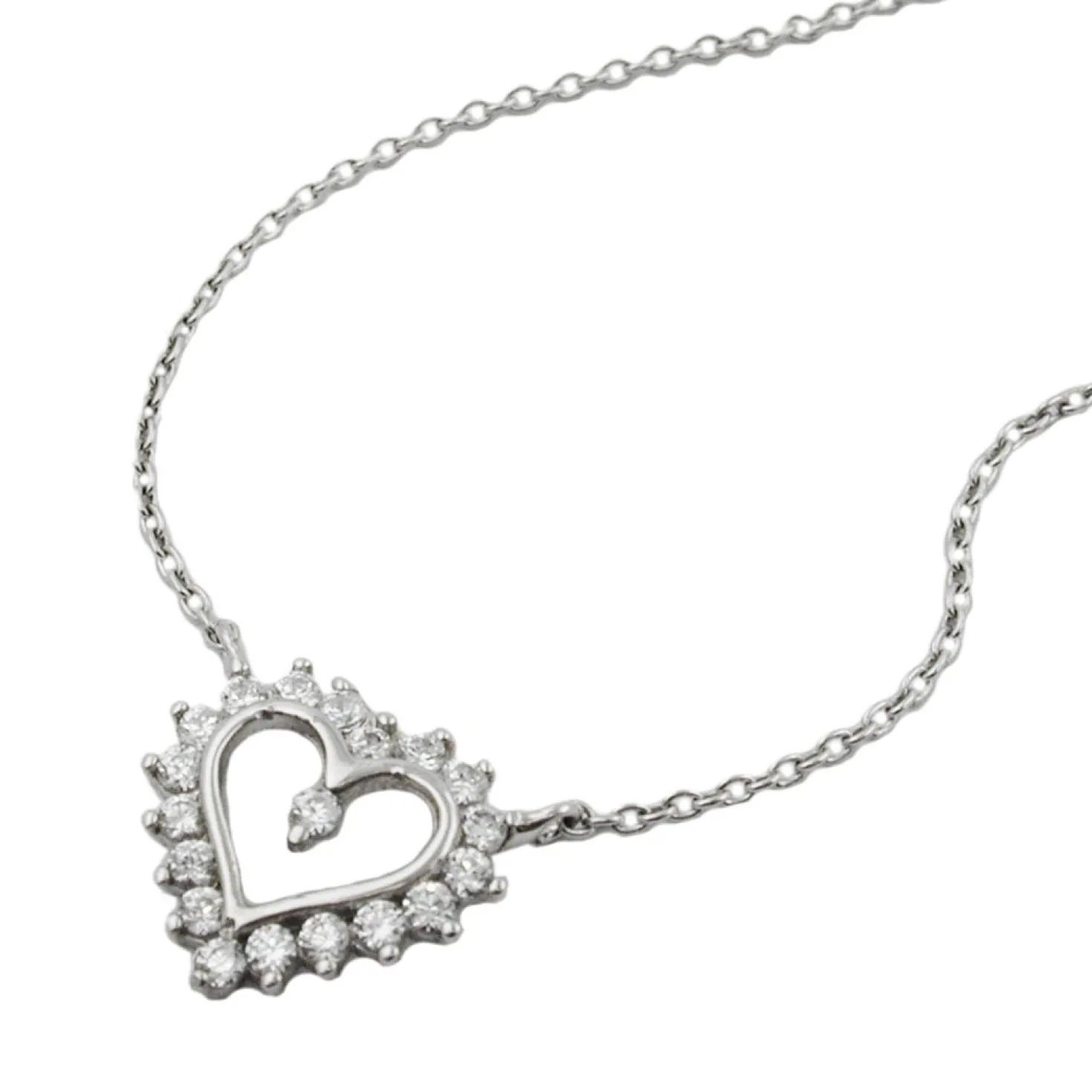 Collier Kette Halskette mit Herz rhodiniert glänzend, Silber 925, 43cm