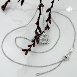 Collier Kette Halskette mit Herz rhodiniert glänzend, Silber 925, 43cm