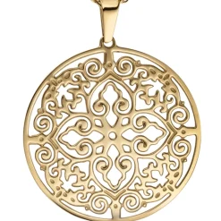 Collier Kette mit Anhänger, antik Ornament, rund, Edelstahl in Goldfarbe, 46cm