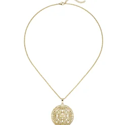 Collier Kette mit Anhänger, antik Ornament, rund, Edelstahl in Goldfarbe, 46cm