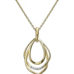 Collier Kette mit Anhänger aus 925 Silber vergoldet mit 5 Zirkonia 45cm Damen