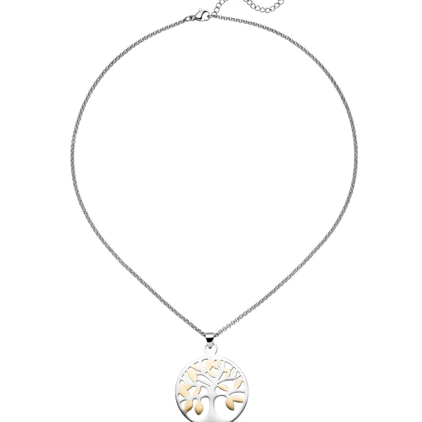 Collier Kette mit Anhänger Baum Lebensbaum aus Edelstahl mit Gelbgoldfarbe, 46cm