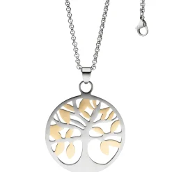 Collier Kette mit Anhänger Baum Lebensbaum aus Edelstahl mit Gelbgoldfarbe, 46cm