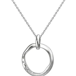 Collier Kette mit Anhänger Kreis aus 925 Silber eismatt mit 10 Zirkonia 45cm