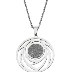 Collier Kette mit Anhänger rund mit Muster Glitzer Glitzereffekt Edelstahl, 80cm