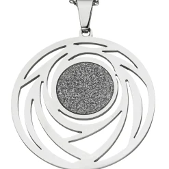 Collier Kette mit Anhänger rund mit Muster Glitzer Glitzereffekt Edelstahl, 80cm