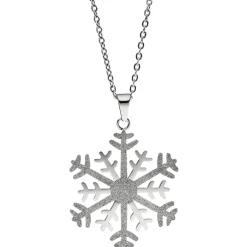 Collier Kette mit Anhänger Schneeflocke mit Glitzern, Edelstahl bicolor, 42cm