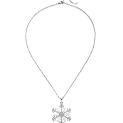 Collier Kette mit Anhänger Schneeflocke mit Glitzern, Edelstahl bicolor, 42cm