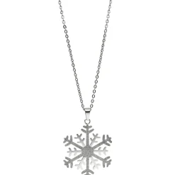 Collier Kette mit Anhänger Schneeflocke mit Glitzern, Edelstahl bicolor, 42cm