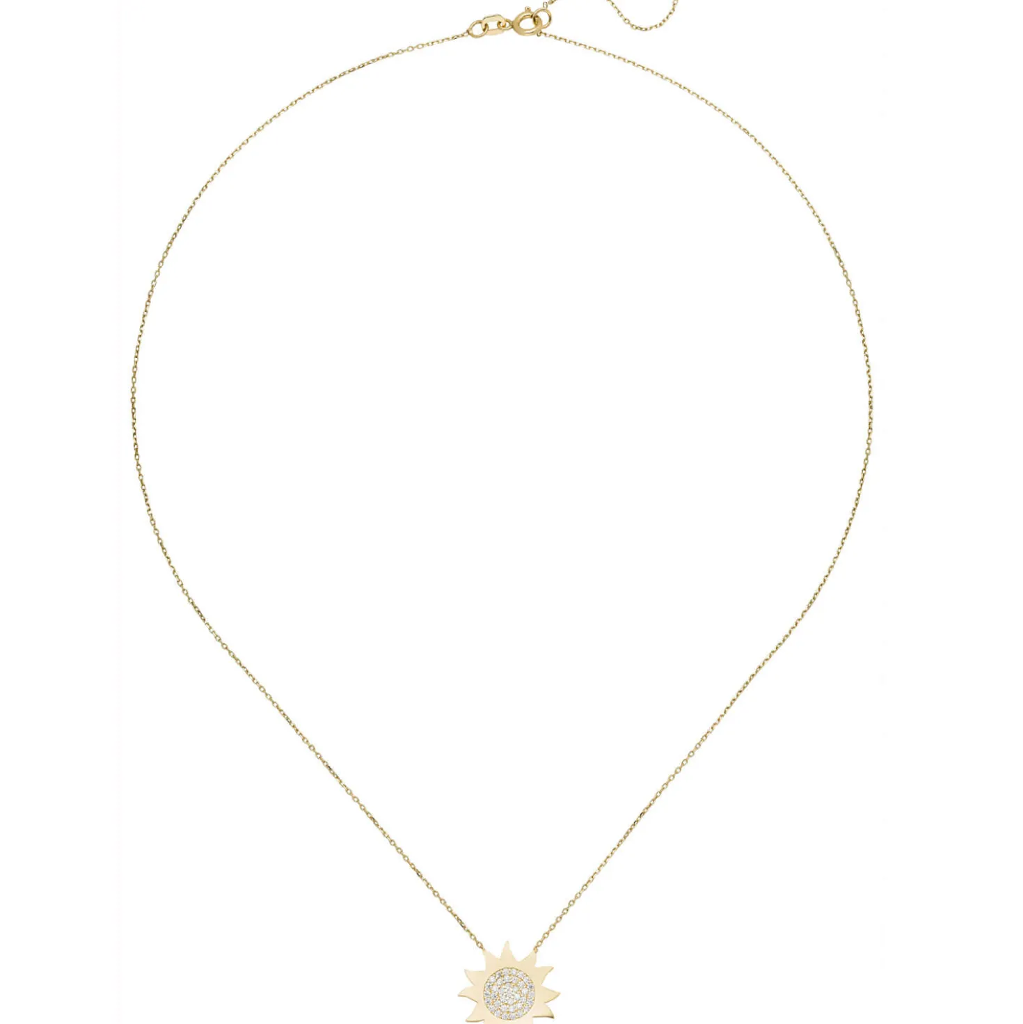 Collier Kette mit Anhänger Sonne aus 333 Gold Gelbgold mit 37 Zirkonia 42-45cm