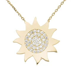 Collier Kette mit Anhänger Sonne aus 333 Gold Gelbgold mit 37 Zirkonia 42-45cm