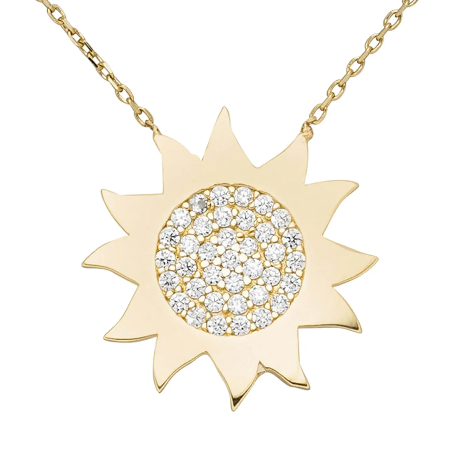 Collier Kette mit Anhänger Sonne aus 333 Gold Gelbgold mit 37 Zirkonia 42-45cm