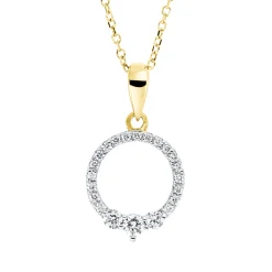 Collier Kreis aus 750 Gelbgold 22 Diamanten 0,21ct TW-SI L:45cm Fassung rhodiniert