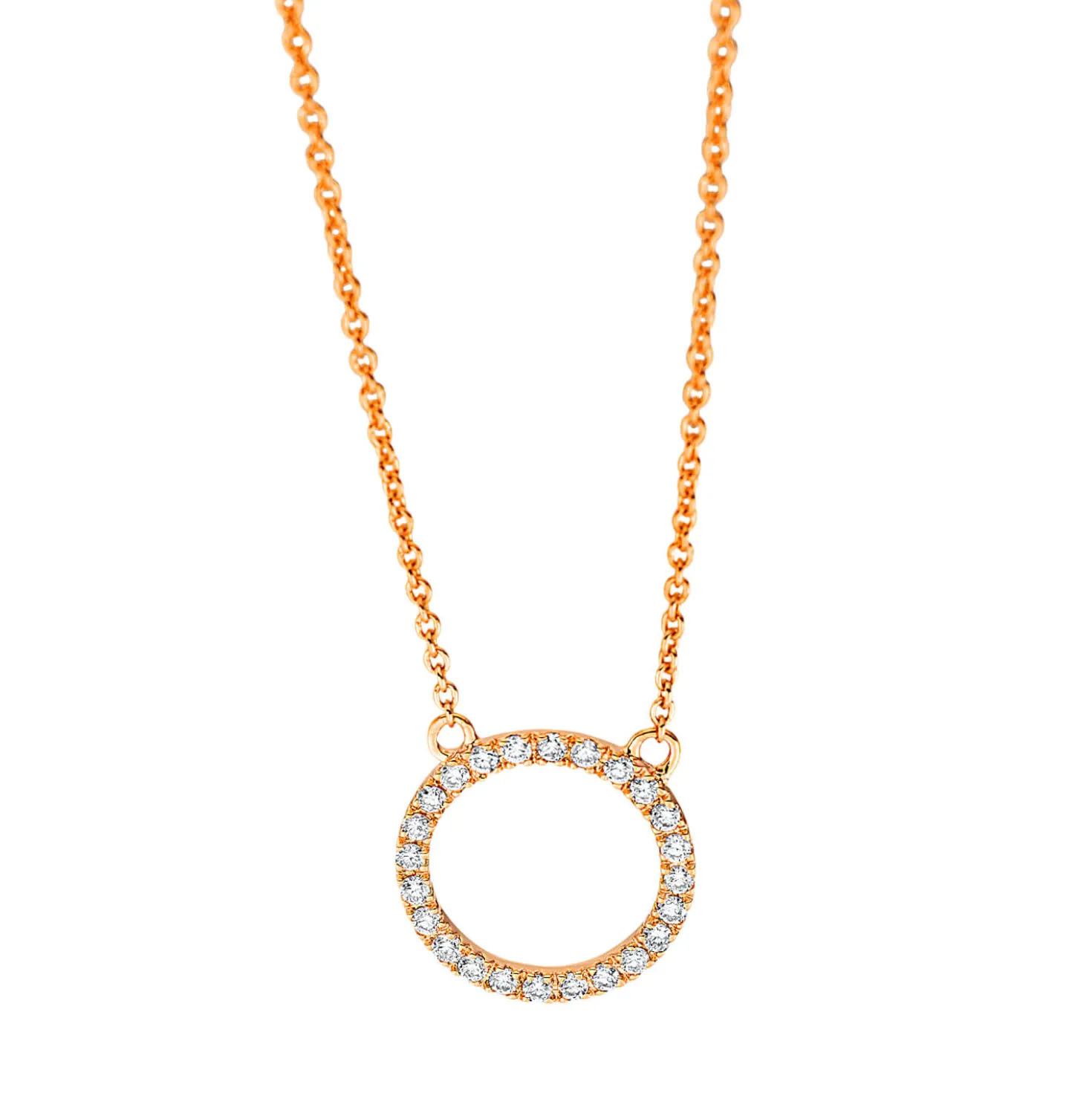 Collier Kreis aus 750 Gold Rotgold 24 Brillanten 0,11ct TW-SI L:45cm