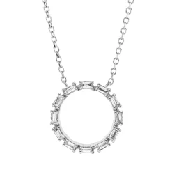 Collier Kreis aus 750 Weißgold 12 Diamanten Baguette-Schliff 0,11ct TW-SI L:45cm