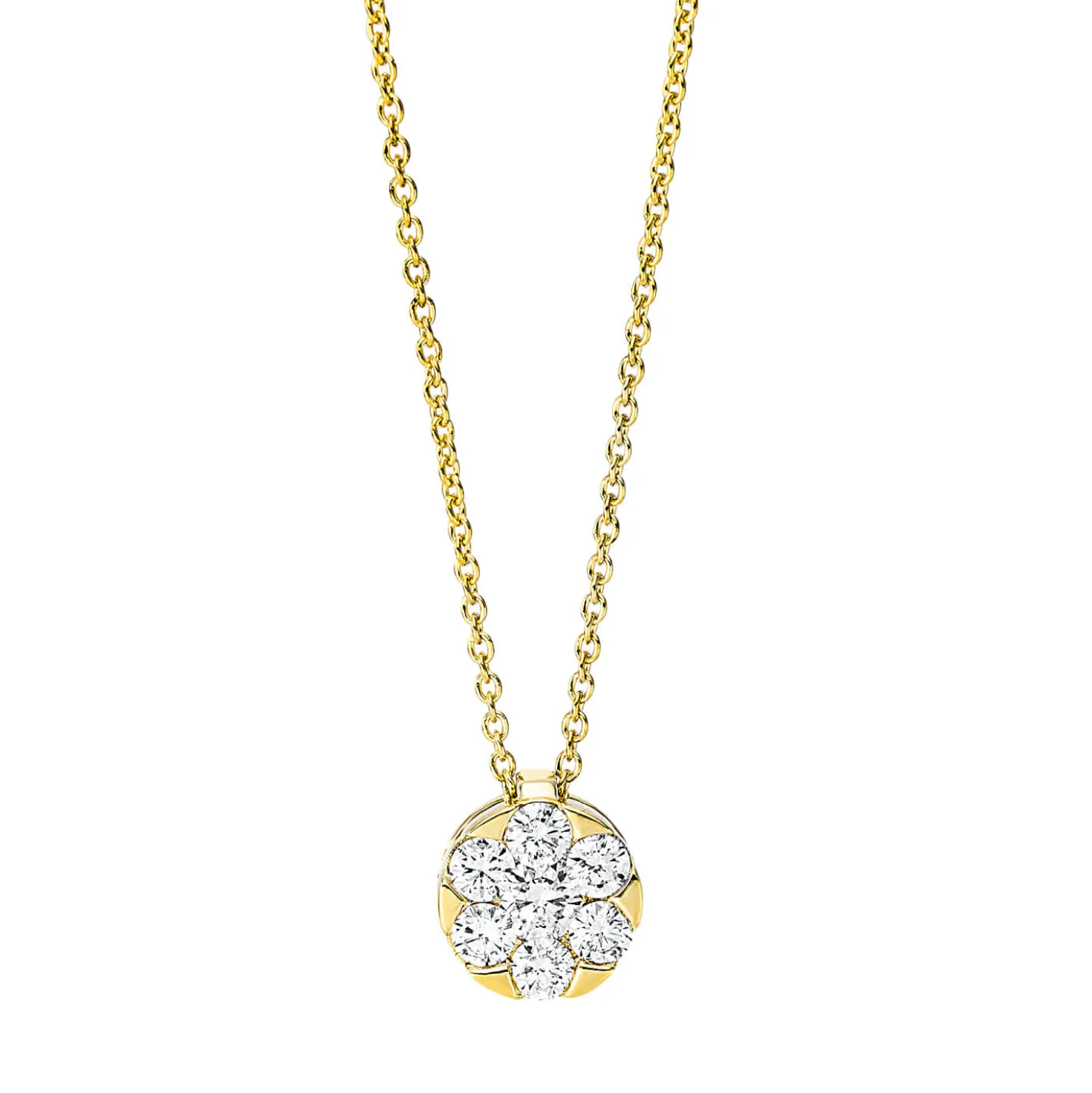 Collier Kreis 750 Gelbgold 6 Brillanten 0,27ct TW-SI 1 Brillant 0,1ct TW-SI L:45cm