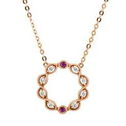 Collier Kreis 750 Rotgold 2 Rubine 0,03ct rot 8 Brillanten 0,08ct TW-SI L:45,7cm