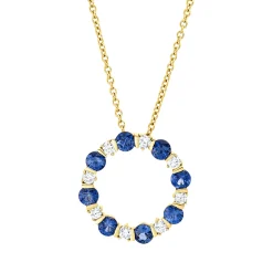 Collier Kreis 750 Rotgold 8 Saphire 1,08ct blau 8 Brillanten 0,26ct F-VSI L:45,7cm