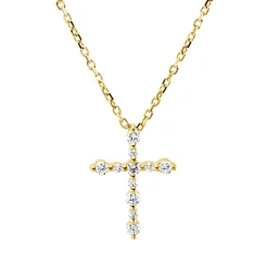 Collier Kreuz aus 750 Gelbgold 11 Brillanten 0,17ct TW-VSI/SI L:40,6cm