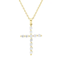 Collier Kreuz aus 750 Gold Gelbgold 11 Brillanten 0,5ct F-SI L:45cm