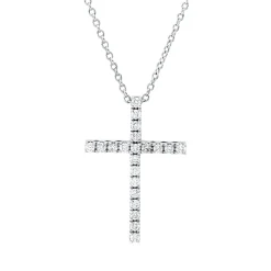 Collier Kreuz aus 750 Gold Weißgold 21 Brillanten 0,38ct F-SI L:40,6cm