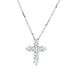 Collier Kreuz aus 750 Gold Weißgold 6 Brillanten 1,04ct TW-VSI L:45cm