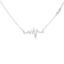 Collier mit Anhänger Herzschlag Diagramm Love 925 Silber 16 Zirkonia 45cm Damen