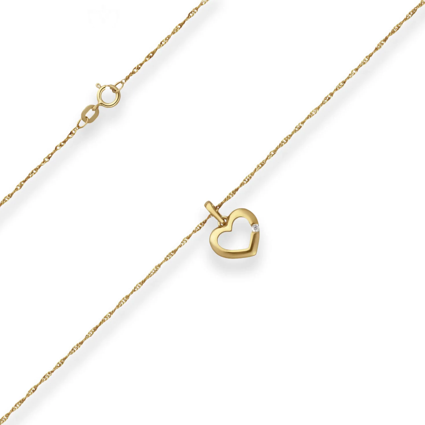 Collier mit Zirkonia Singapurkette Goldkette Herz aus 375 Gold Gelbgold 45cm