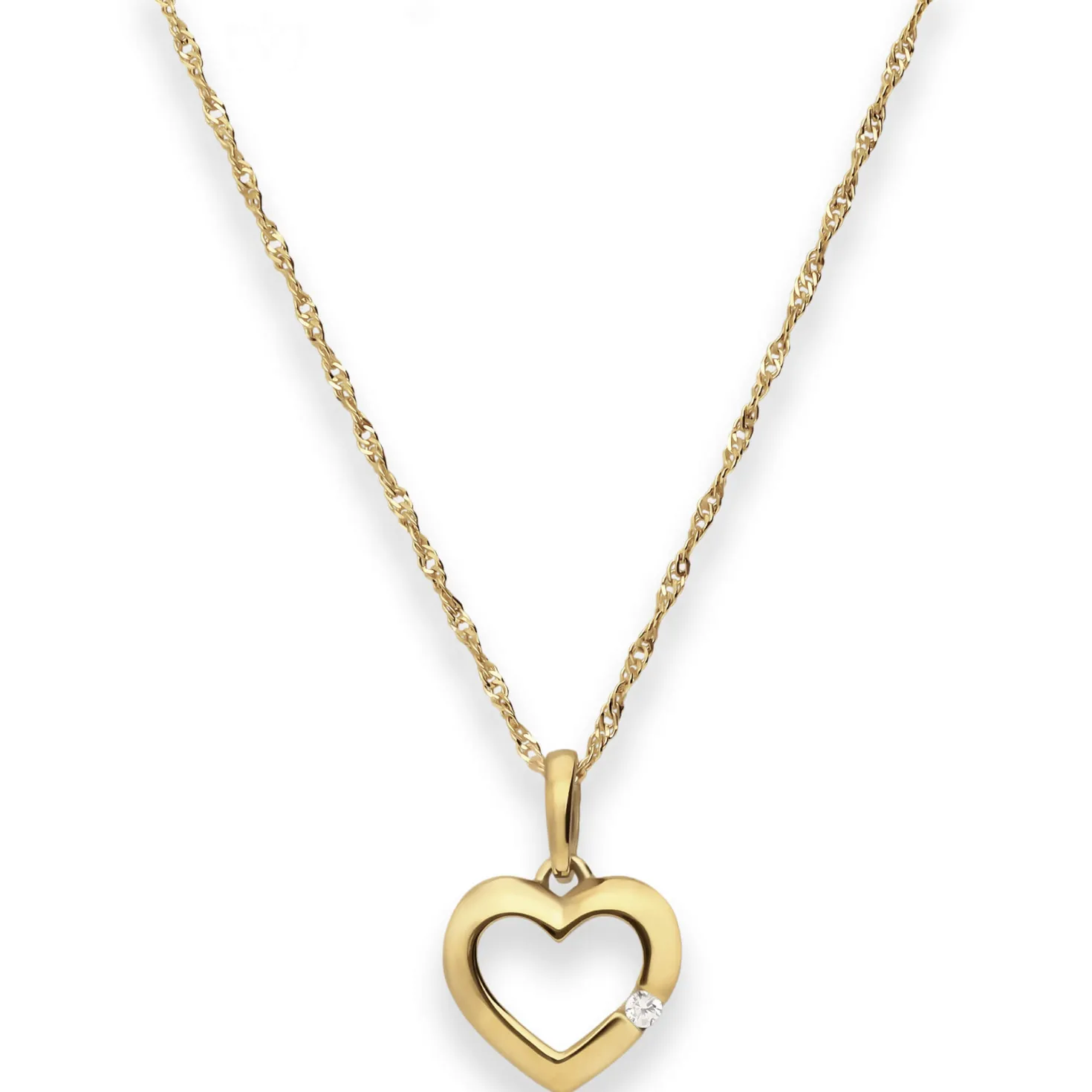 Collier mit Zirkonia Singapurkette Goldkette Herz aus 375 Gold Gelbgold 45cm