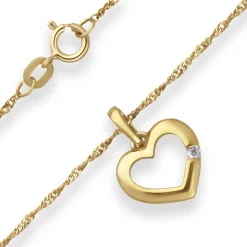 Collier mit Zirkonia Singapurkette Goldkette Herz aus 375 Gold Gelbgold 45cm