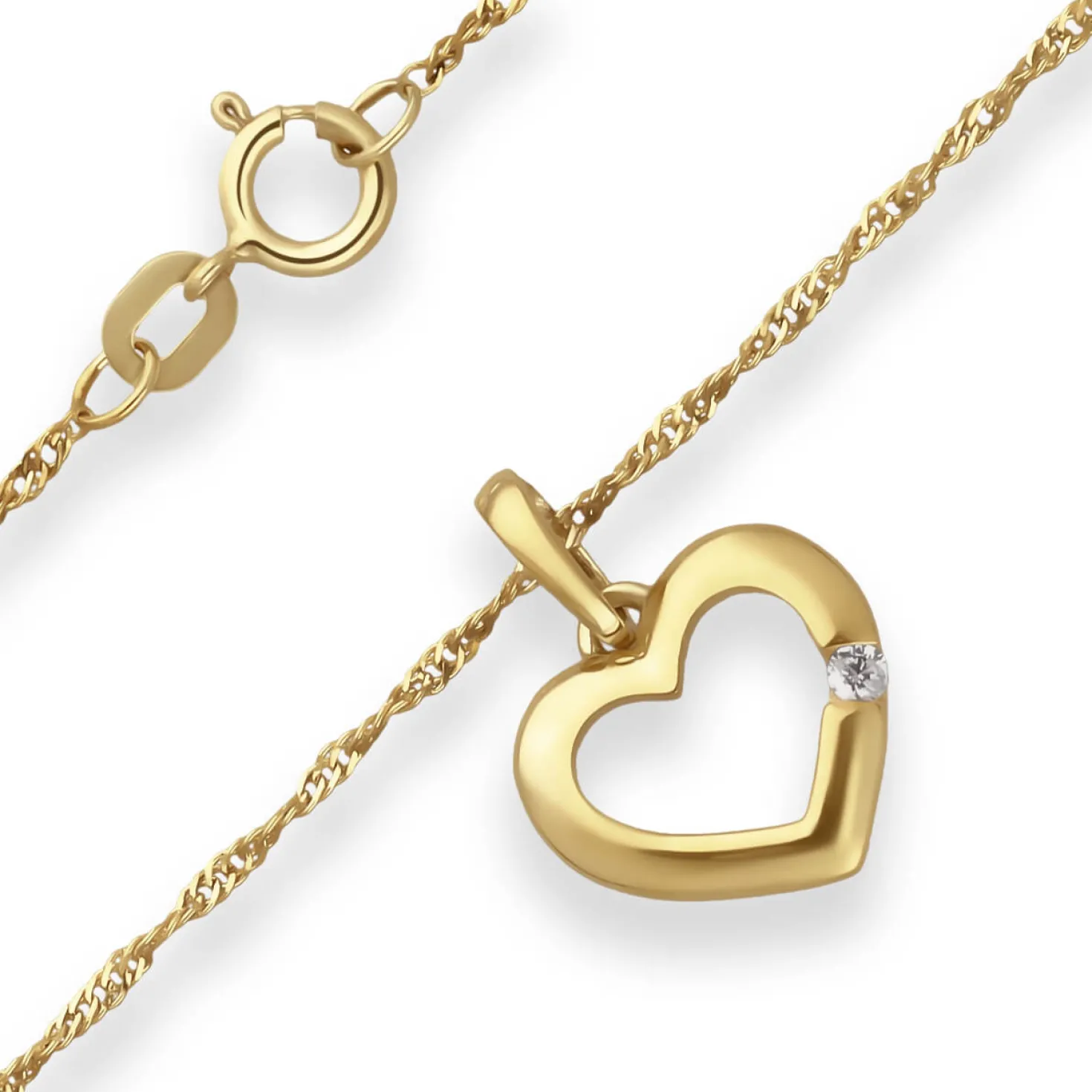 Collier mit Zirkonia Singapurkette Goldkette Herz aus 375 Gold Gelbgold 45cm