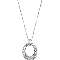 Collier mit 24 Zirkonia weiß 925 Silber Halskette 45cm Anhänger Netz-Muster