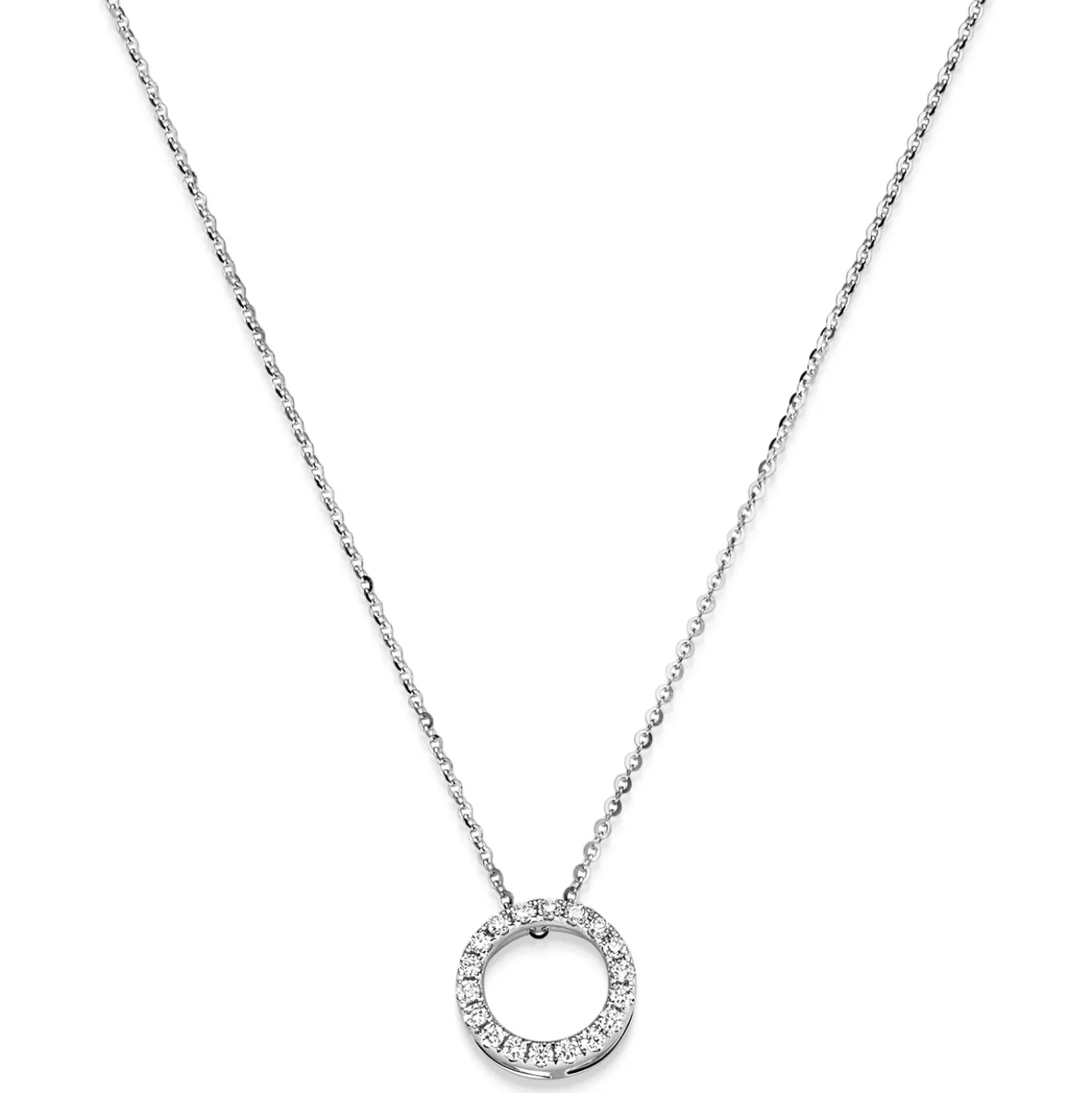 Collier Ø10,5mm Kreis 750 Gold Weißgold mit 18 Diamant-Brillanten 0,20ct. TW-SI