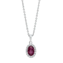 Collier Oval aus 750 Weißgold Rubin 0,47ct rot 16 Brillanten 0,07ct TW-SI L:45cm
