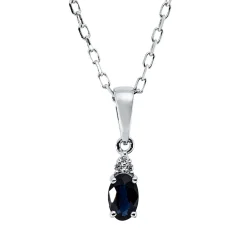 Collier Oval aus 750 Weißgold Saphir 0,3ct blau 3 Brillanten 0,01ct TW-SI L:45,8cm