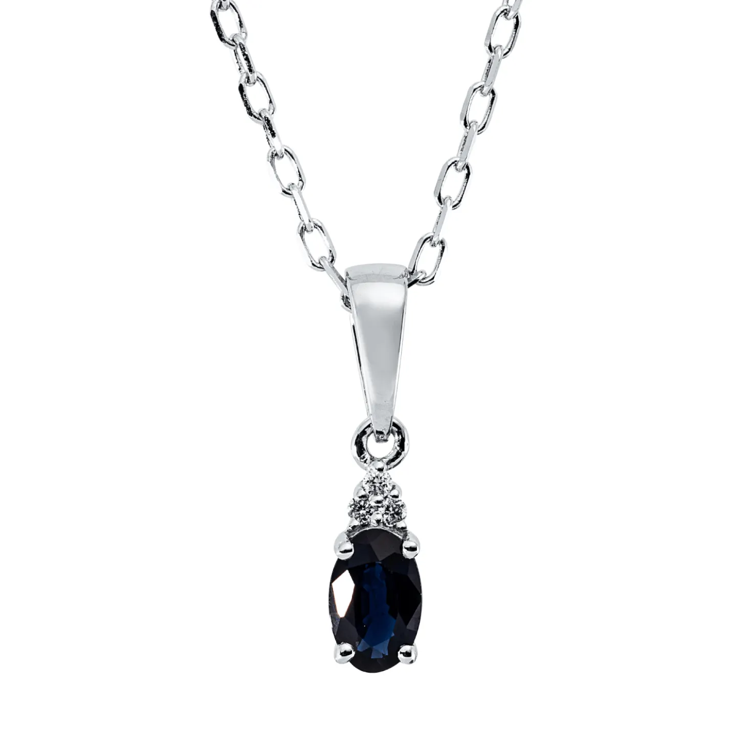 Collier Oval aus 750 Weißgold Saphir 0,3ct blau 3 Brillanten 0,01ct TW-SI L:45,8cm
