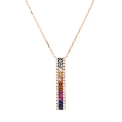 Collier 750 Rotgold 11 Saphire 0,66ct mehrfarbig 36 Brillanten 0,14ct TW-SI L:45cm