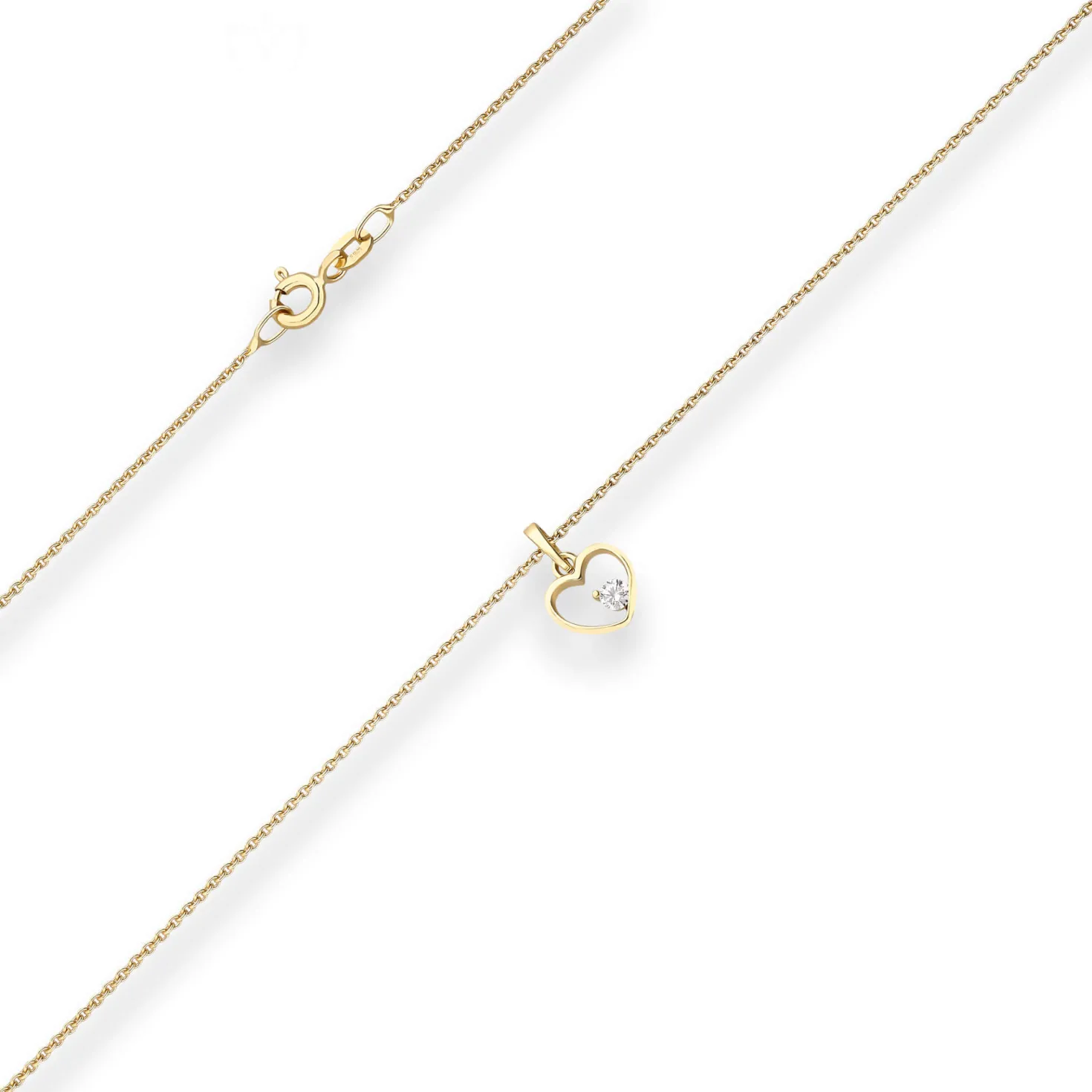 Collier Rund-Ankerkette Herz mit weißem Zirkonia aus 585 Gold Gelbgold 42cm