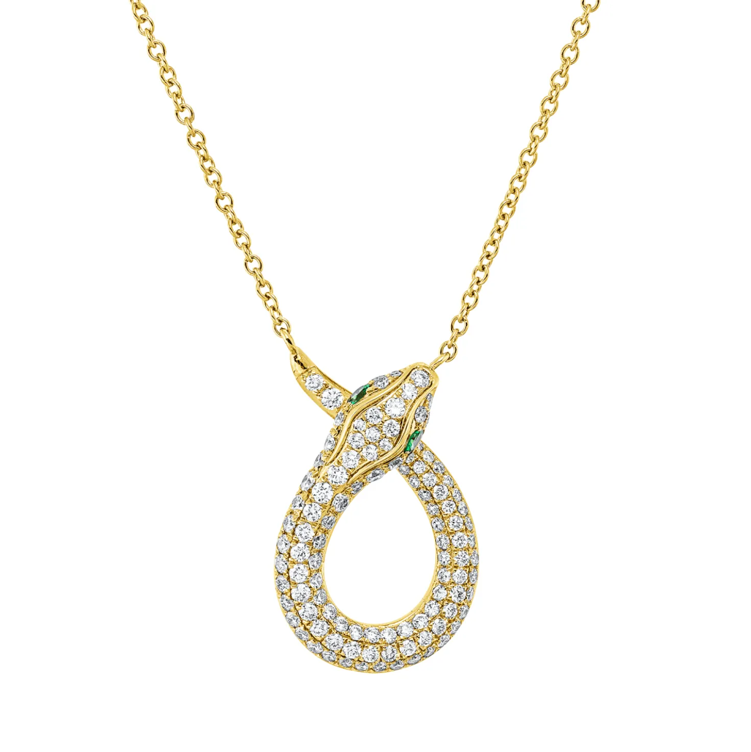 Collier Schlange 750 Gelbgold 2 Tsavorithe 0,08ct grün 106 Brillanten 0,66ct F-VSI