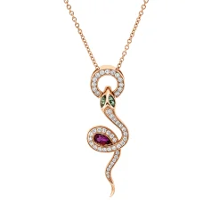 Collier Schlange 750 Rotgold 3 Tsavorithe 0,41ct grün 45 Brillanten 0,29ct F-VSI