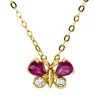 Collier Schmetterling 750 Gelbgold 2 Rubine 0,39ct rot 2 Brillanten 0,05ct F-VSI