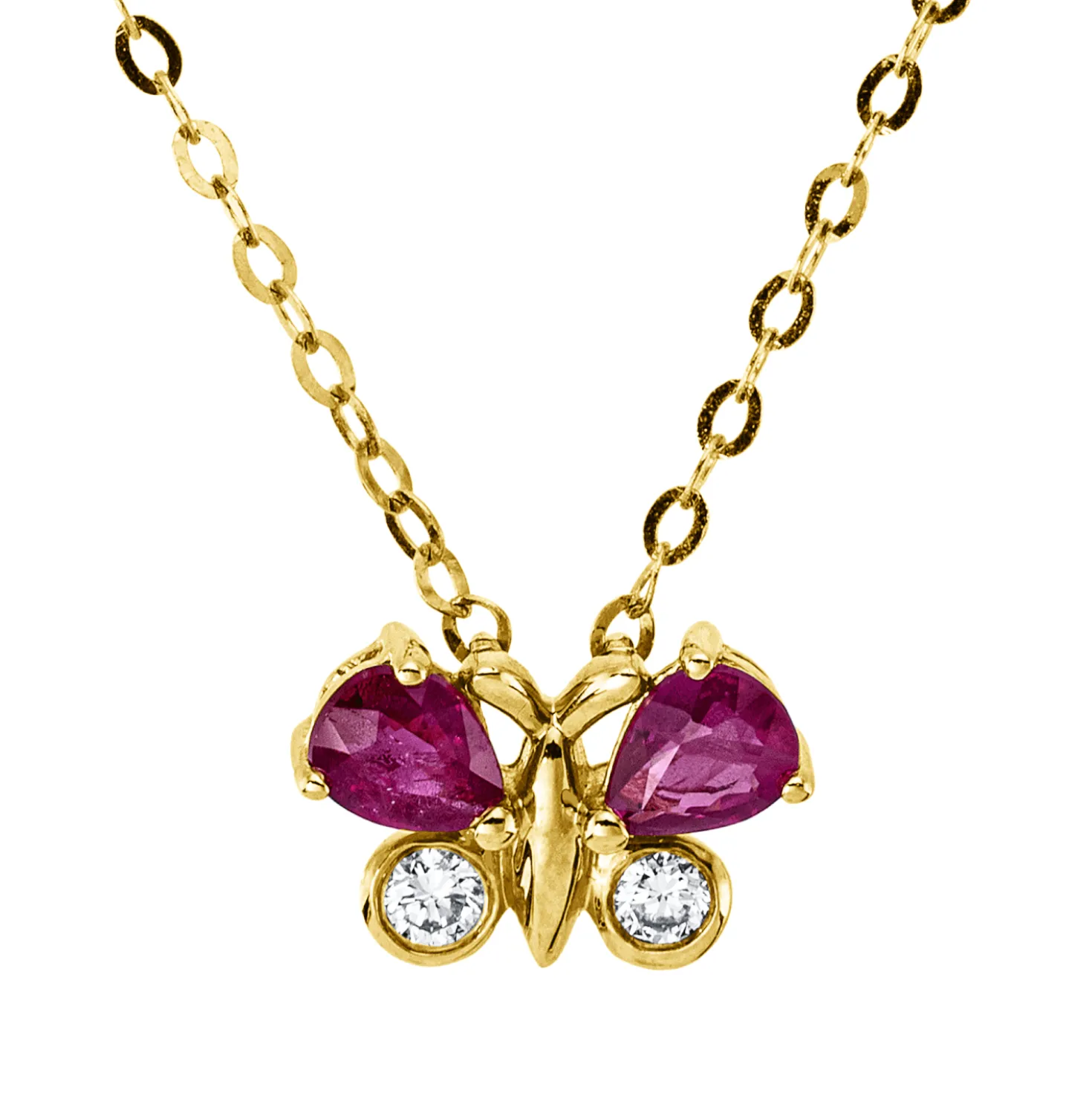 Collier Schmetterling 750 Gelbgold 2 Rubine 0,39ct rot 2 Brillanten 0,05ct F-VSI