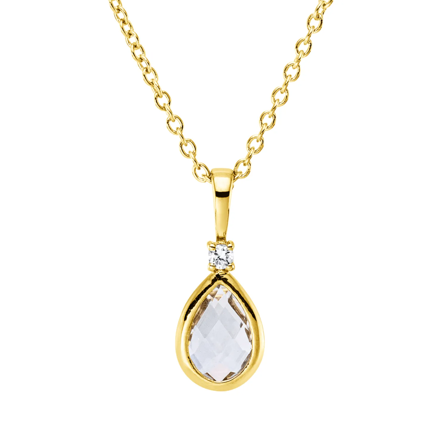 Collier Tropfen aus 750 Gelbgold Amethyst 0,4ct grün Brillant 0,02ct TW-SI L:45cm